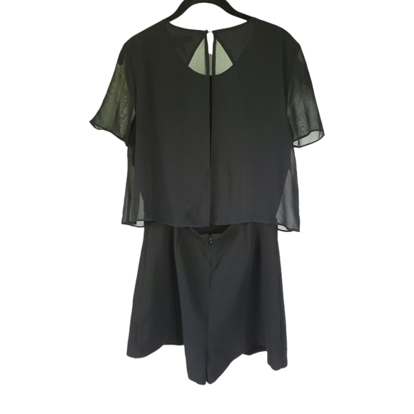 BCBGENERATION Sz 6 Mini Romper Skort Layered Open Back Sheer Black - Picture 2 of 13
